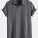 Short Sleeve Jacquard Polo & Straight Leg Ribbed Pants Set