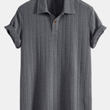 Short Sleeve Jacquard Polo & Straight Leg Ribbed Pants Set