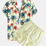 Relax Fit Flamingo Tropical Palm Tree Print Shirt & Swim Short Set
