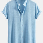 Muscle Fit Crinkled Textured Stand Collar Shirt