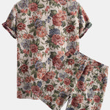 Floral Jacquard Cuban Shirt & Shorts Set