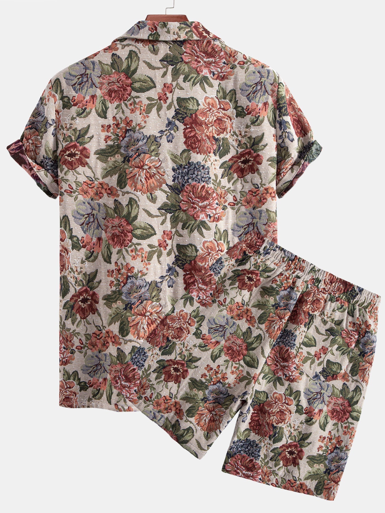 Floral Jacquard Cuban Shirt & Shorts Set