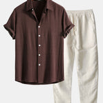 Linen Rayon Blend Shirt & Straight Leg Linen Pants Set