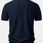 Checkerboard V-Neck Knit Polo & Slim Fit Tapered Trousers Set