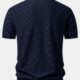 Checkerboard V-Neck Knit Polo & Slim Fit Tapered Trousers Set