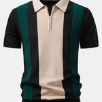 Textured Color Block Knit Polo & Slim Fit Tapered Trousers Set