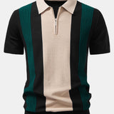 Textured Color Block Knit Polo & Slim Fit Tapered Trousers Set