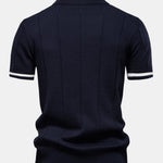 Contrast Trim Zipper Knit Polo Shirt & Elastic Waist Chino Shorts Set