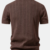 Linen Stripe Open Knit Polo & Straight Leg Linen Pants Set