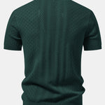 Geometric Jacquard Open Knit Polo & Straight Leg Linen Pants Set