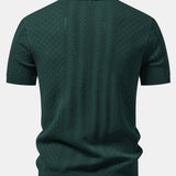 Geometric Jacquard Open Knit Polo & Straight Leg Linen Pants Set