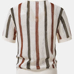 Striped Crochet V Neck Polo & Crinkle Textured Drawstring 5" Shorts Set