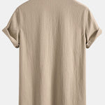 Crinkled Textured V Neck Shirt & Straight Leg Linen Pants Set