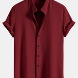 Muscle Fit Ribbed Stand Collar Shirt