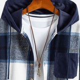 Relax Fit Corduroy Flannel Plaid Patchwork Hooded Shirt