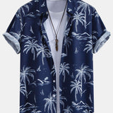 Palm Tree Island Print Shirt & Drawstring Swim Shorts Set