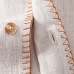 Contrast Stitching Linen Rayon Blend Cuban Shirt & Crinkle Textured Pants Set