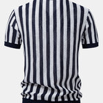 Stripe Johnny Collar Open Knit Polo & Straight Leg Linen Pants Set