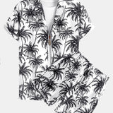 Relax Fit Palm Tree Print Shirt & Palm Tree Print Swim Short Set