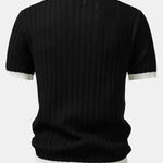 Contrast Textured Johnny Collar Knit Polo & Tapered Trousers Set