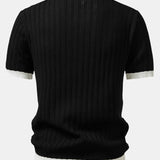 Contrast Textured Johnny Collar Knit Polo & Tapered Trousers Set