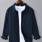 Long Sleeve Linen Cotton Shirt with Pocket