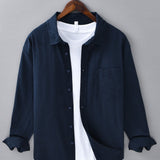 Long Sleeve Linen Cotton Shirt with Pocket