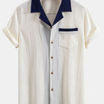 Textured Contrast Cuban Shirt & Straight Leg Pants Set