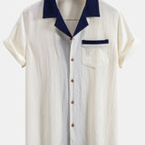 Textured Contrast Cuban Shirt & Straight Leg Pants Set