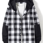 Contrast Plaid Drawstring Hooded Shirt
