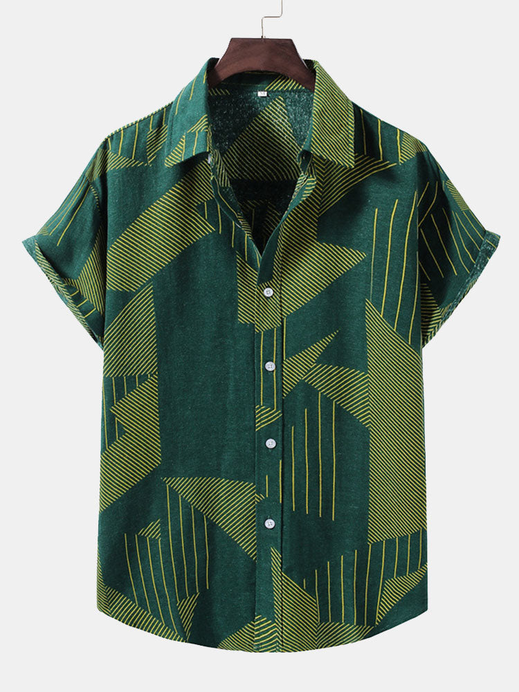Line Geometry Print Button Up Shirt