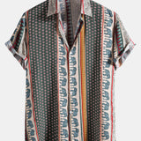 Elephant Geometric Print Shirt & Linen Cotton Blend Drawstring Shorts Set