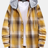 Curved Hem Contrast Hooded Plaid Shirts