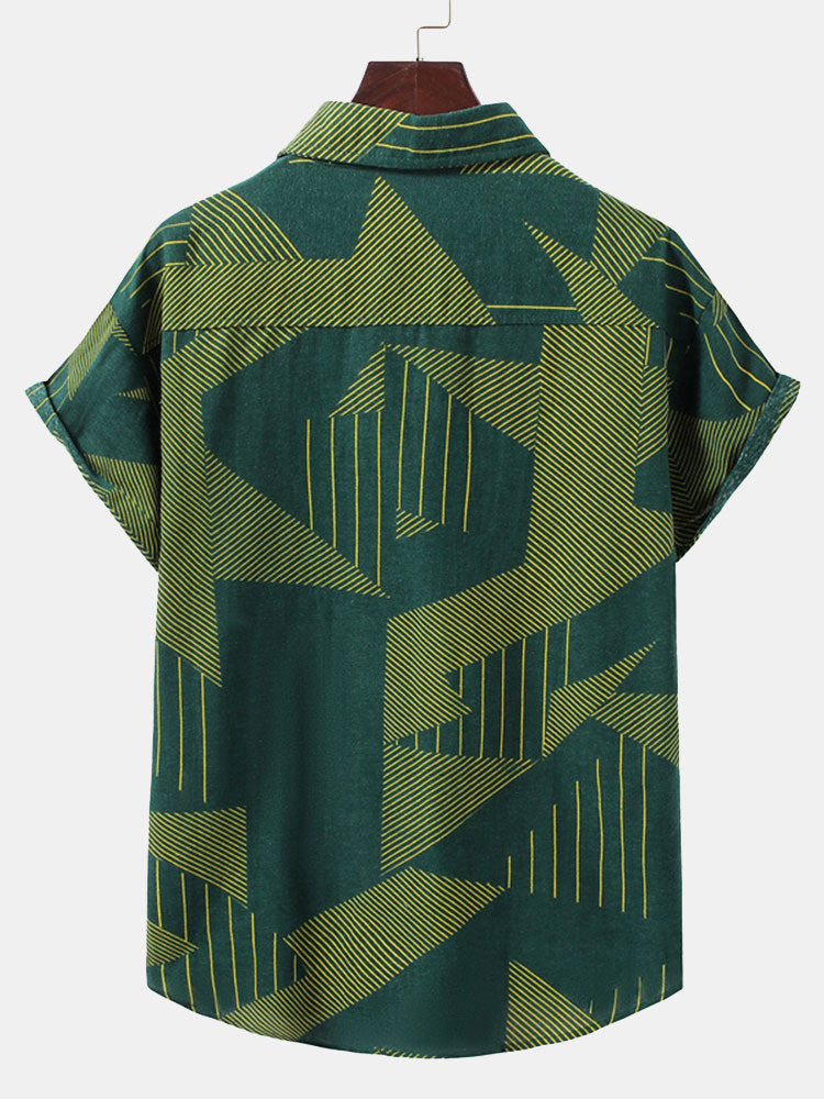 Line Geometry Print Button Up Shirt