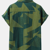 Line Geometry Print Button Up Shirt