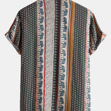 Elephant Geometric Print Shirt & Linen Cotton Blend Drawstring Shorts Set