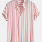 Striped Stand Collar Shirt & Swim Shorts Set