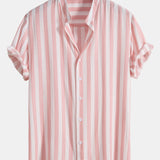 Striped Stand Collar Shirt & Swim Shorts Set