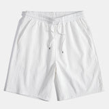 Geometric Jacquard Eyelet Cuban Shirt & Crinkled Textured Drawstring Shorts Set