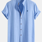 Short Sleeve Linen Shirt & Linen Blend Drawstring 7" Shorts Set