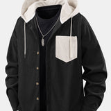 Long Sleeved Contrast Corduroy Hooded Shirt