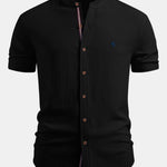 Short Sleeve Seersucker Stand Collar Shirt