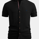 Short Sleeve Seersucker Stand Collar Shirt