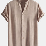 V Neck Linen Rayon Blend Shirt & Straight Leg Linen Pants Set