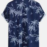 Palm Tree Island Print Shirt & Drawstring Swim Shorts Set