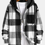 Flannel Plaid Corduroy Patchwork Hooded Shirt & Corduroy Pants Set