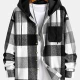 Flannel Plaid Corduroy Patchwork Hooded Shirt & Corduroy Pants Set