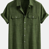 Textured Shirt with Two Pockets & Straight Leg Linen Pants Set