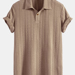 Short Sleeve Jacquard Polo & Straight Leg Ribbed Pants Set