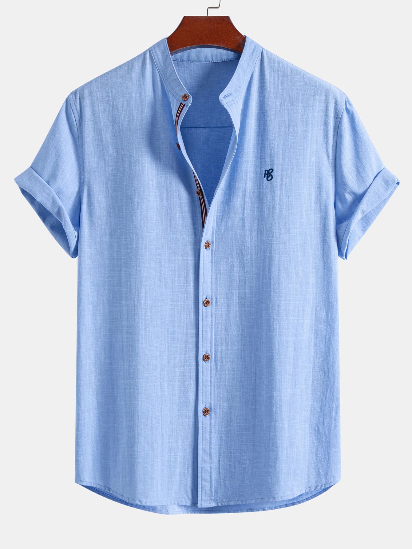 Short Sleeve Linen Stand Collar Shirt